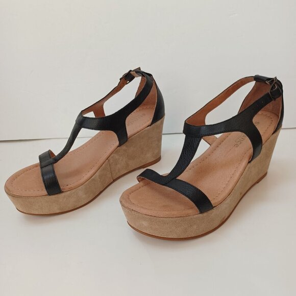 Sundance Wedge Black Tan Leather Strappy Open Toe Ankle Buckle Womens 6 or 37 - Picture 7 of 16